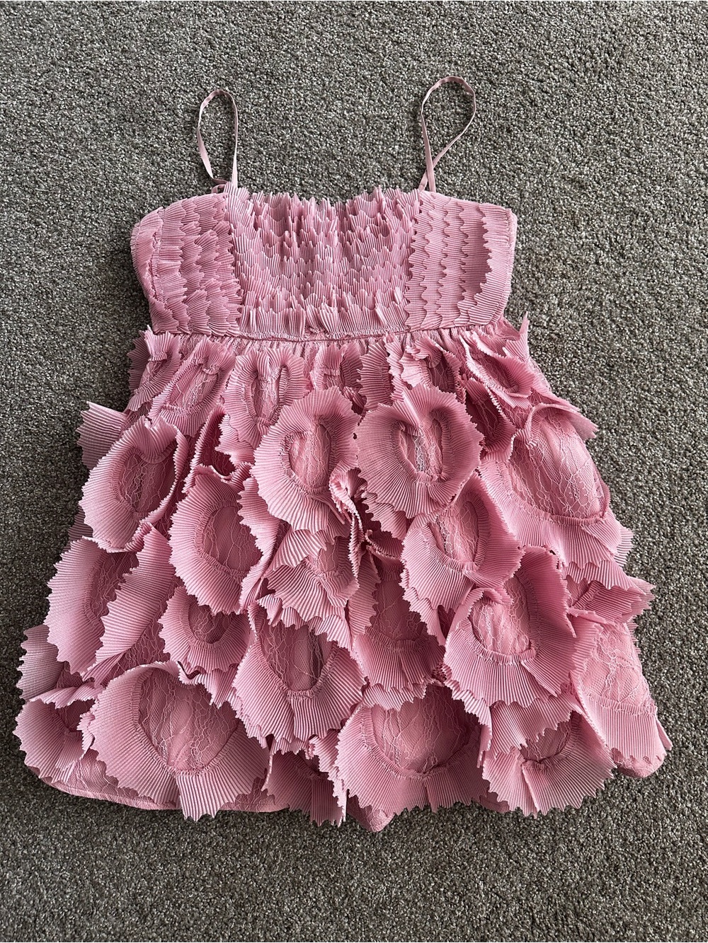 Anthropologie Dusty Rose Floral Ruffle Spaghetti Strap Dress